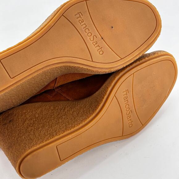 Franco Sarto Ulayna Ankle Bootie 10 NWOT Wedge Heel Tan Suede Boots Sherpa - Picture 7 of 11